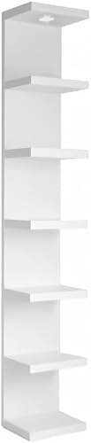 White 7-Tier Wall Shelf Unit with LED Light - Floating Display Shelves