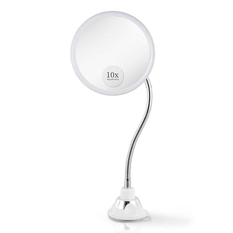 Flexible Gooseneck Makeup Mirror - 10X Magnifying, 360¡Æ Swivel, Adjustable Suction Cup - Stick On Table or Wall for Vanity and Bathroom Use - 6.7 x 6.7 Inch (Round)