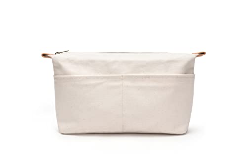 Large Beige Cotton Canvas Makeup & Travel Organizer Bag with Compartments