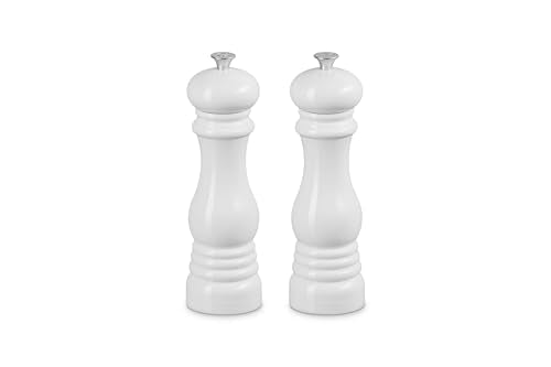Salt and Pepper Mill Set 8-Inch - White Ceramic Grinders for Kitchen