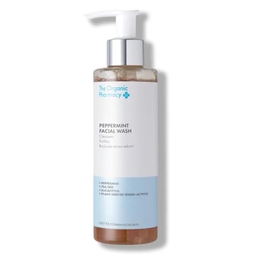 The Organic Pharmacy Peppermint Facial Wash, for Cleansing and Balancing Oily, Combination, or Blemished Skin, 6.7 Ounce / 200 ml