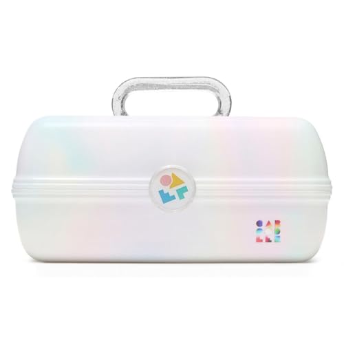 Travel Makeup Organizer Case with Mirror - White Opal, Hard Plastic, Spacious Storage & Secure Latch