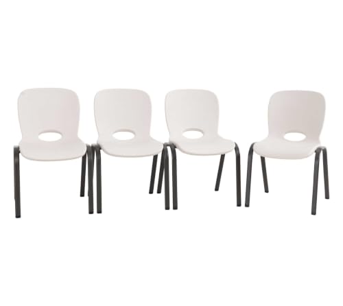 Kids Stacking Chairs Set - 4 Pack Almond Indoor Outdoor Durable Plastic