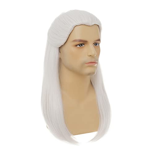 Dai Cloud White Straight Wig for Men Long Synthetic Cosplay Halloween Anime - Variation: White