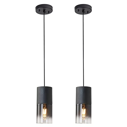 Black Pendant Light Fixtures 2-Pack Adjustable Modern Glass for Kitchen Island Variation of Black—Cord / 2 Pack