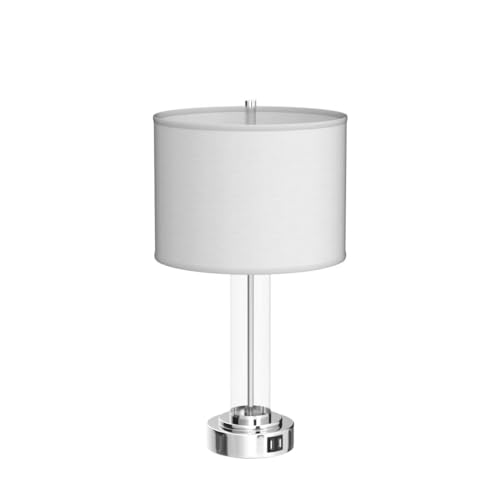 Glass Table Lamps Set of 2 - Modern Silver Dimmable Bedside Lamps with USB Ports