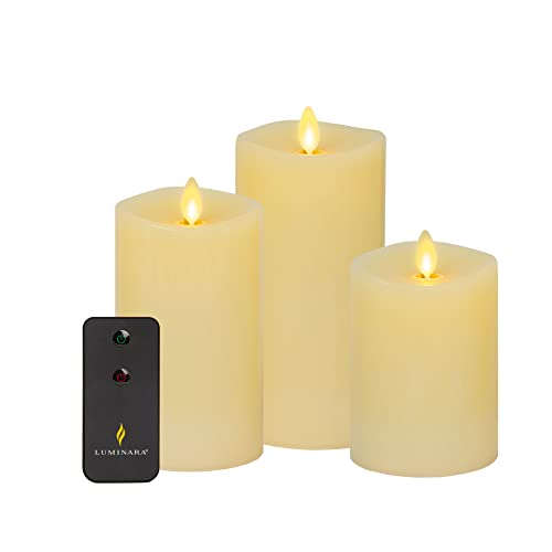 Ivory Flameless LED Pillar Candle Set of 3 with Remote & Timer - Realistic Flickering Flames