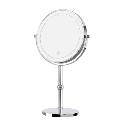 Rechargeable Double-Sided LED Makeup Mirror with 10X Magnification & Adjustable Brightness