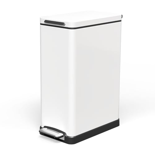 12 Gallon Slim Kitchen Trash Can with Foot Pedal and Soft-Close Lid