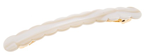 France Luxe Alba Scalloped Long Skinny Hair Barrette - Elegant Pearl Finish