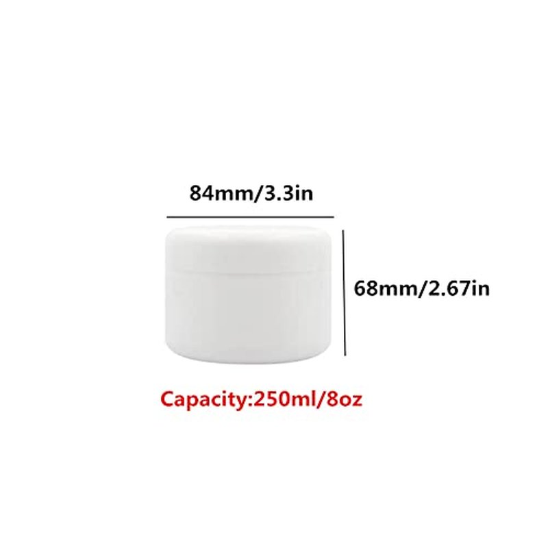 8 Pack Plastic Empty Cosmetic Containers with Lid, Portable 8 Oz 250ml Refillable Make-up Face Cream Jars Case for Body Scrub Mask Lotion Storage Pot (White)