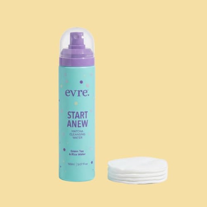Evre Start Anew Teen Matcha Cleansing Water, Micellar Cleanser Makeup Remover Mist, Refresh, Balance & Calm Skin, Infused with Green Tea & Rice Water, For Sensitive & Teen Skin, 5.07 Fl Oz