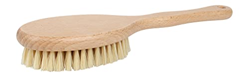 Short Handle Body Brush with Natural Pig Bristles - 11.8 Inch Beechwood
