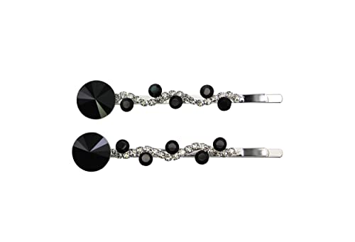 Faship Black Floral Rhinestone Hair Clips 2 Pack for Bridal & Party