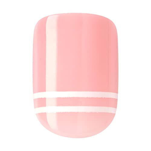 KISS imPRESS No Glue Mani Press On Nails, Design, 'Timeless Day', Pink, Petite Size, Squoval Shape, Includes 30 Nails, Prep Pad, Instructions Sheet, 1 Manicure Stick, 1 Mini File