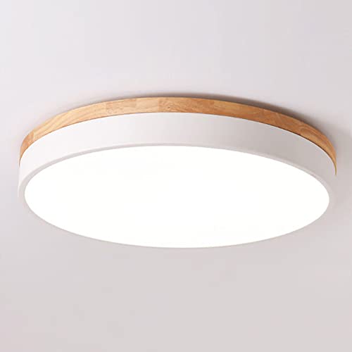 Dimmable Wooden LED Flush Mount Ceiling Light - White, 11.8 Inch, 5 Color Temps
