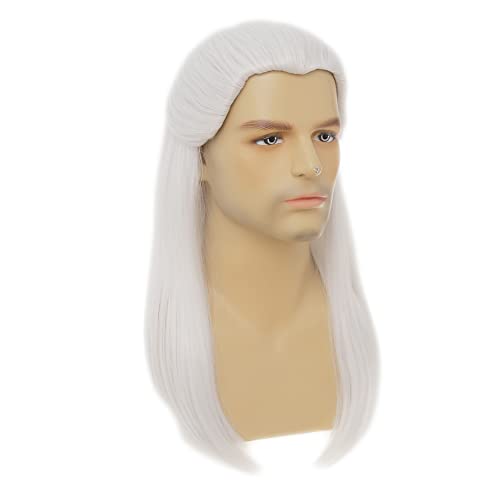 Dai Cloud White Straight Wig for Men Long Synthetic Cosplay Halloween Anime - Variation: White