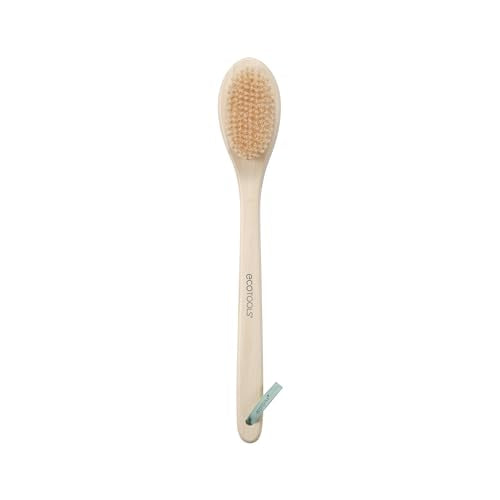 EcoTools Bristle Bath Brush, Shower Body Brush with Gentle, Stiff Bristles, Long Bamboo Handle, Gently Exfoliating for Back & Body, Stimulates Blood Circulation, Eco-Friendly, 1 Count (Pack of 2)