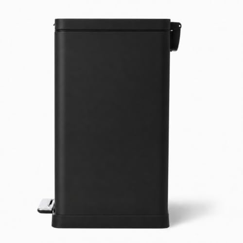 Home Zone Living 12 Gallon Slim Trash Can with Soft-Close Lid – Black, Hands-Free Pedal