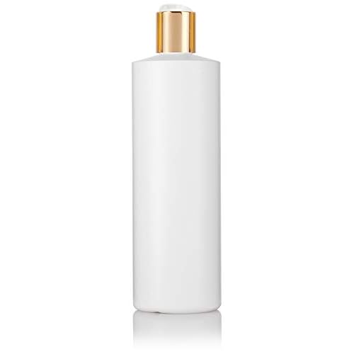 JUVITUS 16 oz Large White Refillable Plastic Squeeze Bottles with Gold Disc Cap Lid (12 pack)