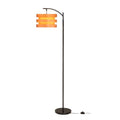 O’Bright Strata Wooden Floor Lamp - Mid Century Modern Standing Lamp with Layered Horizon Shade - Black & Light Oak