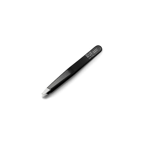 Rui Smiths Professional Slanted Tweezers | Precision German Stainless Steel Eyebrow Tweezers, Aligned Tips, Matte Black Finish