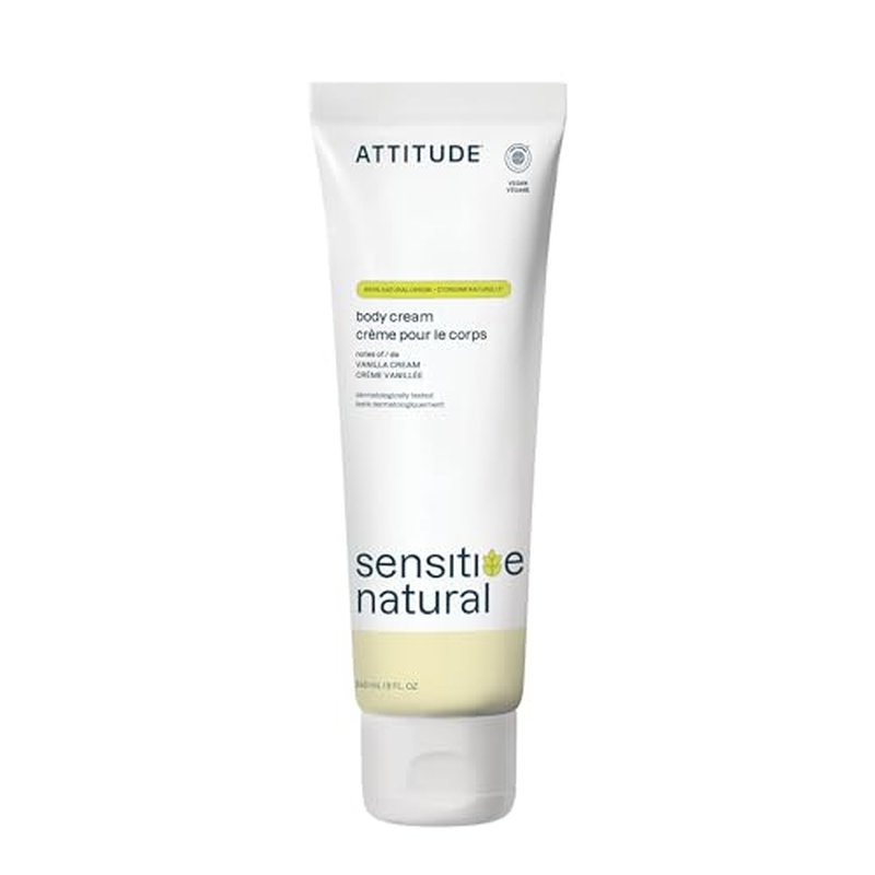 ATTITUDE Body Cream for Sensitive Skin with Oat, EWG Verified, Dermatologically Tested, Vegan, Vanilla Cream Scent, 8 Fl Oz