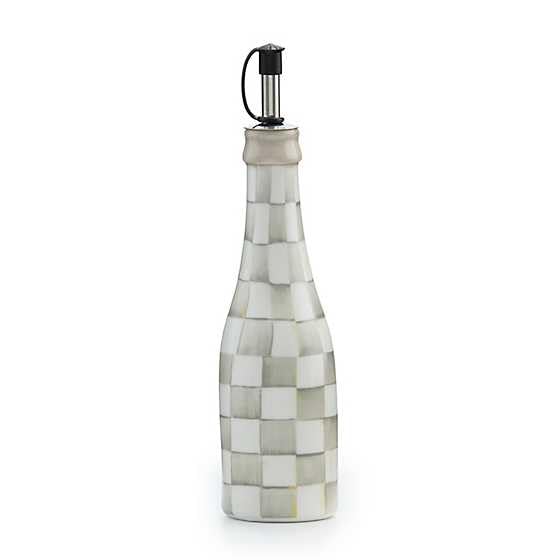Farmhouse Oil Dispenser - Ceramic Oil Cruet with Gray-and-White Sterling Check Pattern