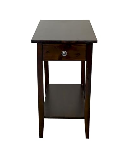 Solid Acacia 2-Tier Recliner Side Table with Drawer - Espresso Finish