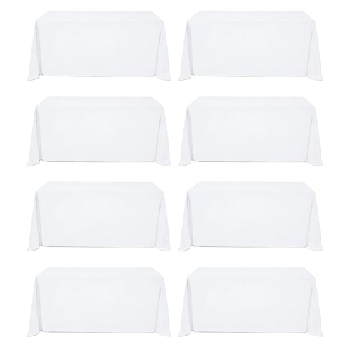 White Rectangle Tablecloth 90 x 156 Inch for 8ft Tables - 8 Pack