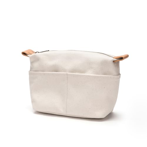 Small Beige Cosmetic Travel Bag with Compartments - Cotton Canvas Women’s Purse Organizer