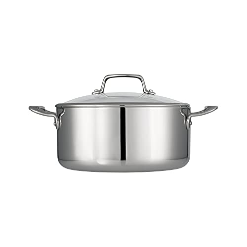 Dutch Oven 5 Quart - Tri-Ply Clad Stainless Steel Cooking Pot with Glass Lid