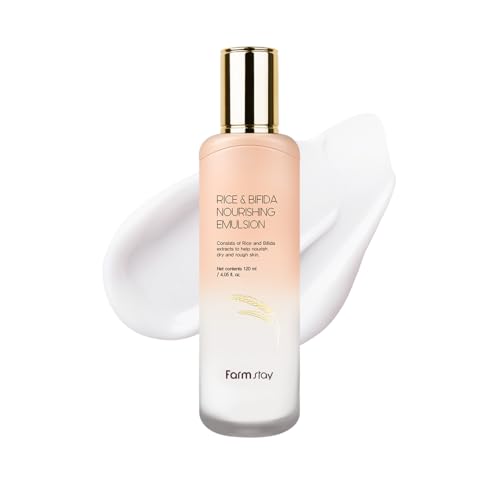 FARMSTAY Rice & Bifida Nourishing Emulsion, Dark Spots Correcting Remover with Niacinamide, Hydrating & Smoothing Rice Moisturizer for Glow Skin, for Women & Men, Korean Skin Care, 4.05 Fl. Oz.