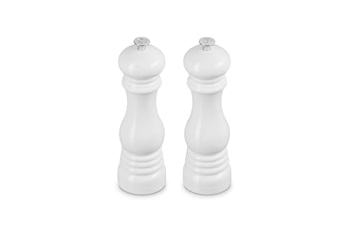 Salt and Pepper Mill Set 8-Inch - White Ceramic Grinders for Kitchen