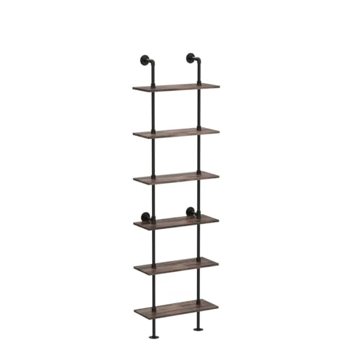 Hombazzar Industrial Pipe Bookshelf - Brown 6-Tier Modern Shelving