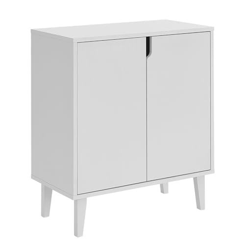 White Farmhouse Coffee Bar Cabinet with Soft-Close Doors - Kitchen Storage Sideboard
