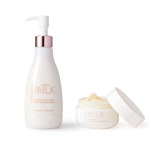 Josie Maran Argan Milk Body Care Gift Set - Intense Hydration Body Serum + Night Cream with a Lightweight Texture - Fast-Absorbing Skin & Body Care Set with Pure Argan Oil (2 Count)