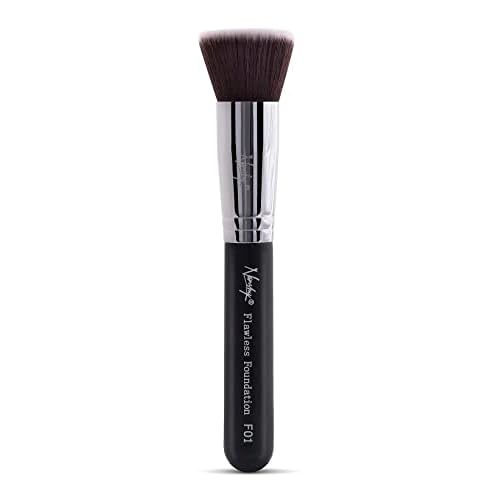 Nanshy Flawless Flat Foundation Brush for Powder, Cream & Liquid Makeup - Flat Top Foundation Brush for Smooth Application, Blending & Buffing - Dense, Firm Bristles - Vegan & Cruelty-Free - Black
