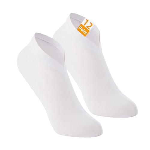 Moisturizing Spa Socks for Men & Women - Silky Soft Bamboo Rayon, 12 Pairs White One Size