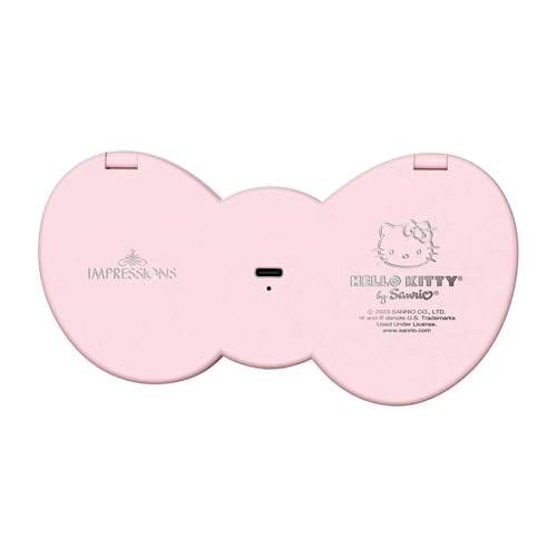 Impressions Vanity Hello Kitty Bow LED Compact Mirror, Double Sided Cute Travel Makeup Mirror, Soft Touch Button with Slide Down Auto Shut Off (Small)