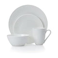 Mikasa Loria 16-Piece Dinnerware Set for 4 – White Bone China, Embossed Bead, Microwave & Dishwasher Safe (Brown Box Variant)