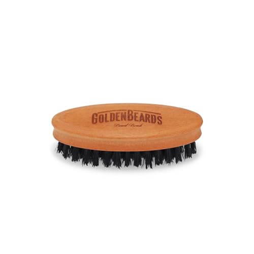Golden Beards Travel Beard Brush ? Pear Tree Wood Handle & Natural Boar Bristles ? Compact Grooming Tool That Fits in Your Bag, Perfect for Beard Maintenance on the Go