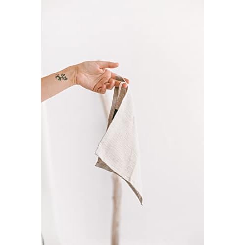 Flax Linen Washcloths for Bathroom - Waffle Washcloths 4-Pack 10x10 inch - Linen Face Cloths - Waffle Weave Cleaning Cloths with Loop - Exfoliating Face Towel for Women