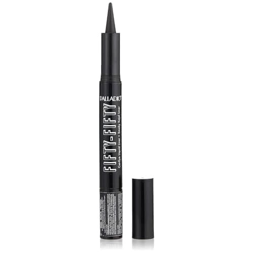 Palladio Fifty-Fifty Eye Liquid Liner, Dual Ended, Professional Eye Styling, Ultra-Soft Kajal crayon and Super Precise Fiber Tip Liner, Smoky and Defined Looks, Smudge Proof, Quick Drying, Black Cat