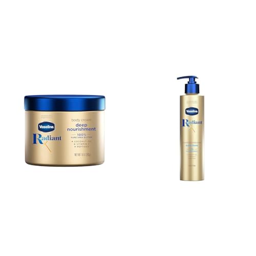 Vaseline Radiant X Deep Nourishment Body Cream 100% Pure Shea Butter, Coconut Oil, Vitamin C, & Peptides 10 oz & Radiant X Even Tone Nourishing Body Lotion With 1% Niacinamide, Coconut Oil