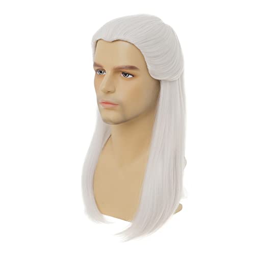 Dai Cloud White Straight Wig for Men Long Synthetic Cosplay Halloween Anime - Variation: White