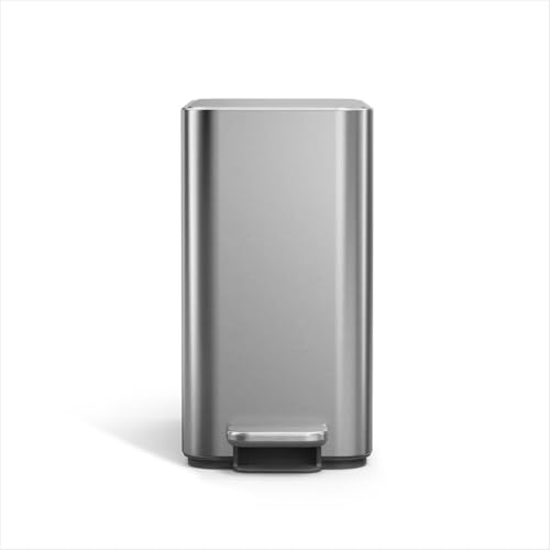 simplehuman 9L Slim Step Trash Can - Brushed Stainless Steel, Internal Hinge