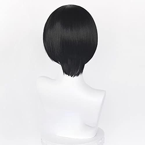Short Black Bob Wig for Women Men, Straight Synthetic Hair, Halloween Carnival Party