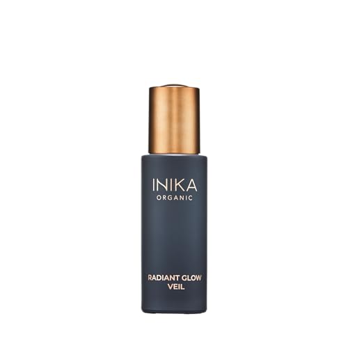 INIKA Organic Radiant Glow | Illuminate & Prime. Dewy, radiant Finish. Beautifying Primer, Nourishing Moisturiser, Finishing Highlighter. 100% Natural, 72% Organic Ingredients. Alcohol Free. 30mL