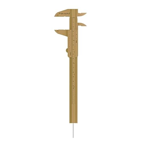 BRAWNA Brow Pro Measuring Tool with 1 Eyebrow Ruler Sticker - Double Scale Eyebrow Ruler for Microblading, Brow & Makeup Artists - Eyebrow Caliper Ruler Plastic- Gold
